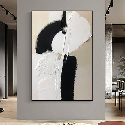 BEIGE BLACK AND WHITE ABSTRACT ART #A4512