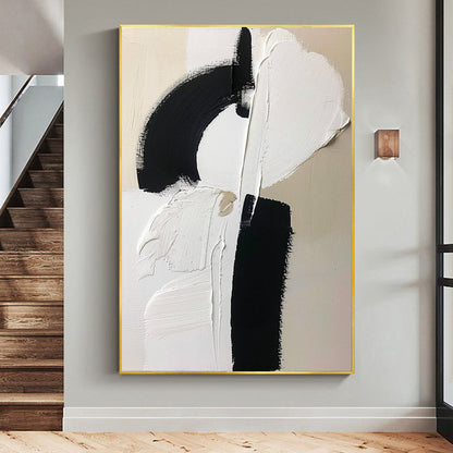 BEIGE BLACK AND WHITE ABSTRACT ART #A4512