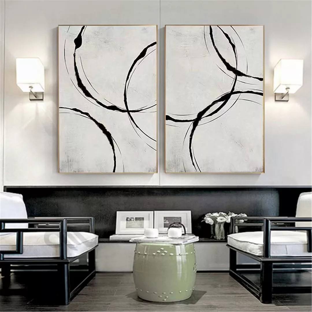 MINIMALIST BLACK AND WHITE ART LINE ABSTRACT WALL ART #A6422