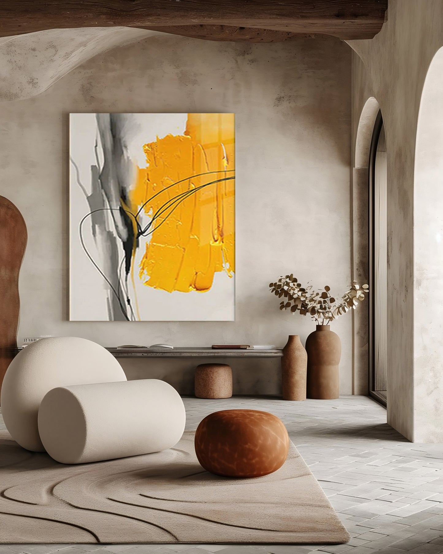 YELLOW GREY ARTWORK MINIMALIST MODERN ABSTRACT ART #A2564