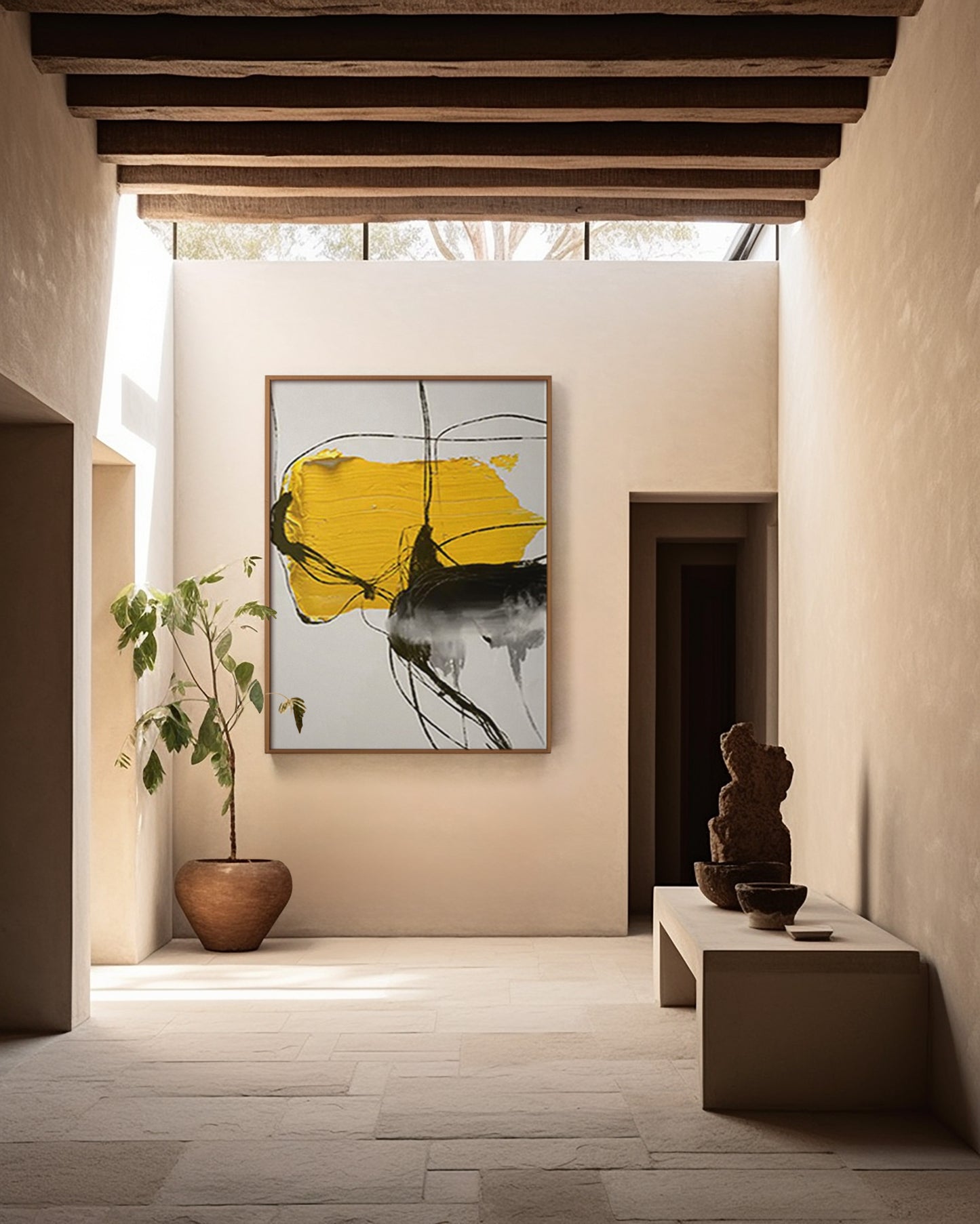 YELLOW GREY ARTWORK MINIMALIST MODERN ABSTRACT ART #A2336