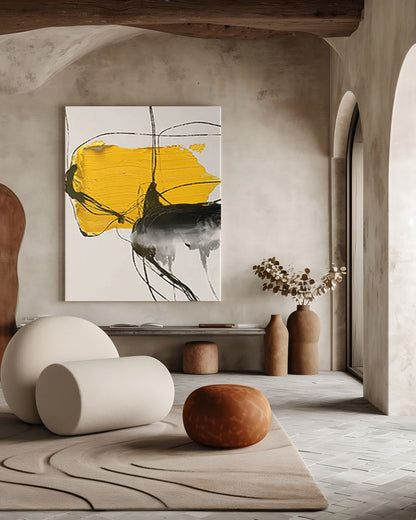 YELLOW GREY ARTWORK MINIMALIST MODERN ABSTRACT ART #A2336