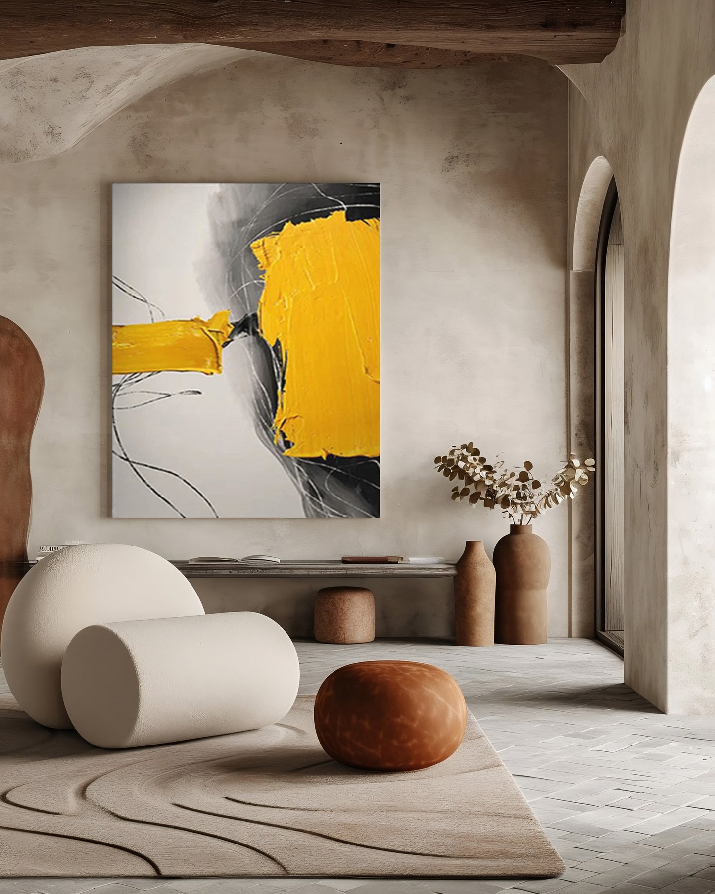 YELLOW GREY ARTWORK MINIMALIST MODERN ABSTRACT ART #A2992