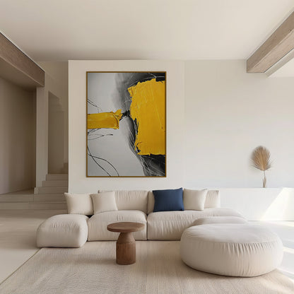 YELLOW GREY ARTWORK MINIMALIST MODERN ABSTRACT ART #A2992