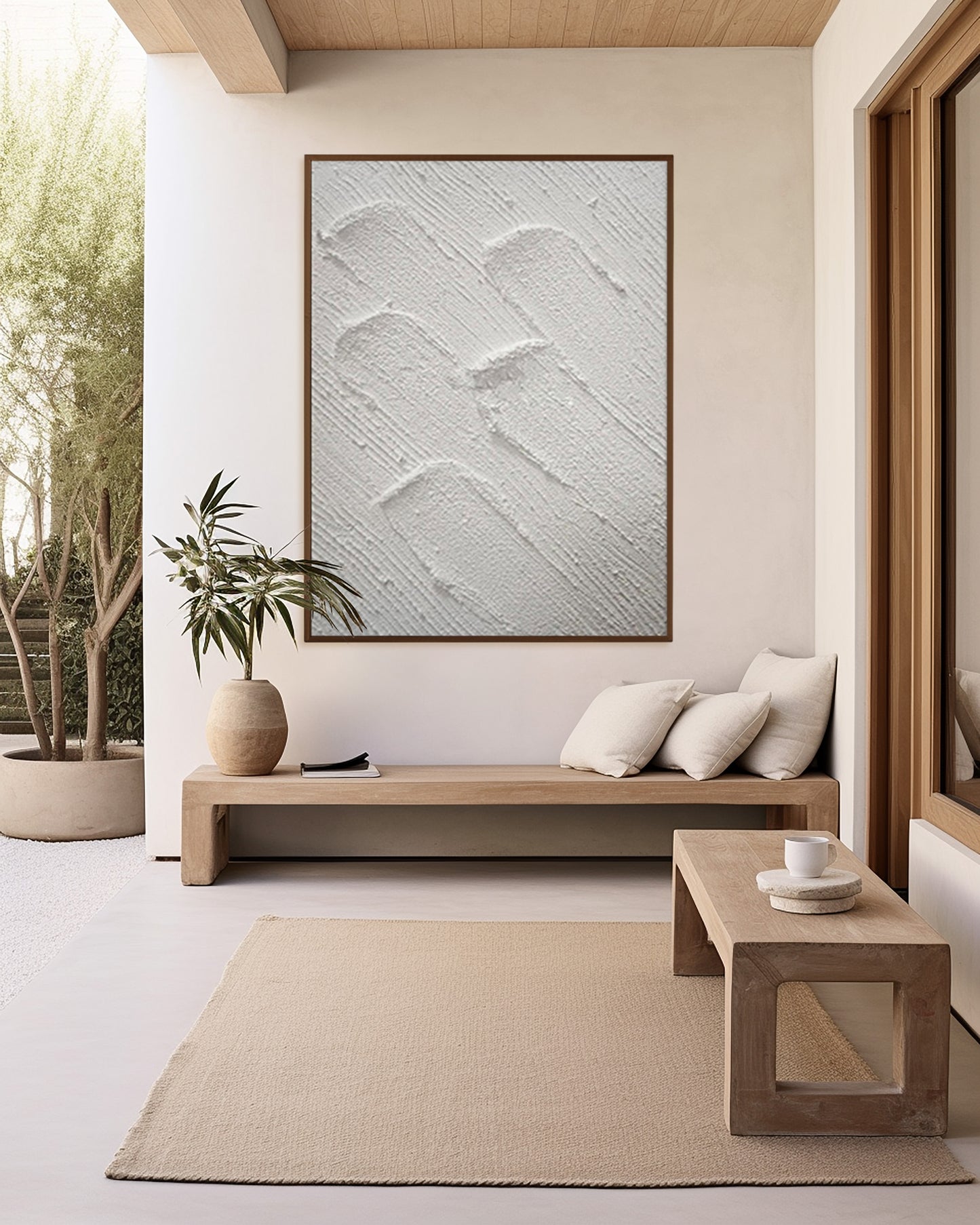 WHITE MINIMALIST NORDIC LARGE ABSTRACT ART #A9849