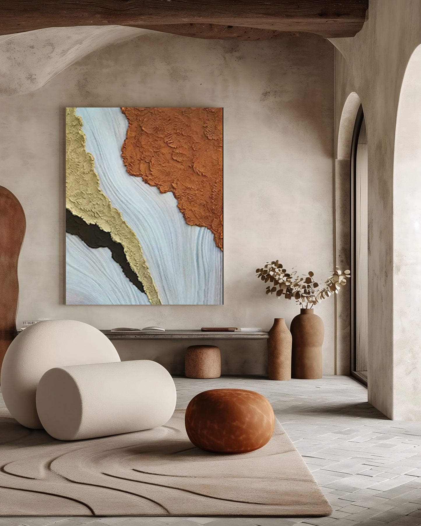 EARTH TONED BEACH WAVES MODERN SEASCAPE ABSTRACT ART #A2500