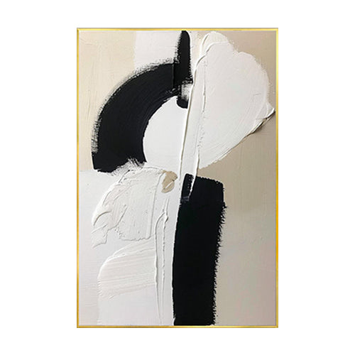 BEIGE BLACK AND WHITE ABSTRACT ART #A4512