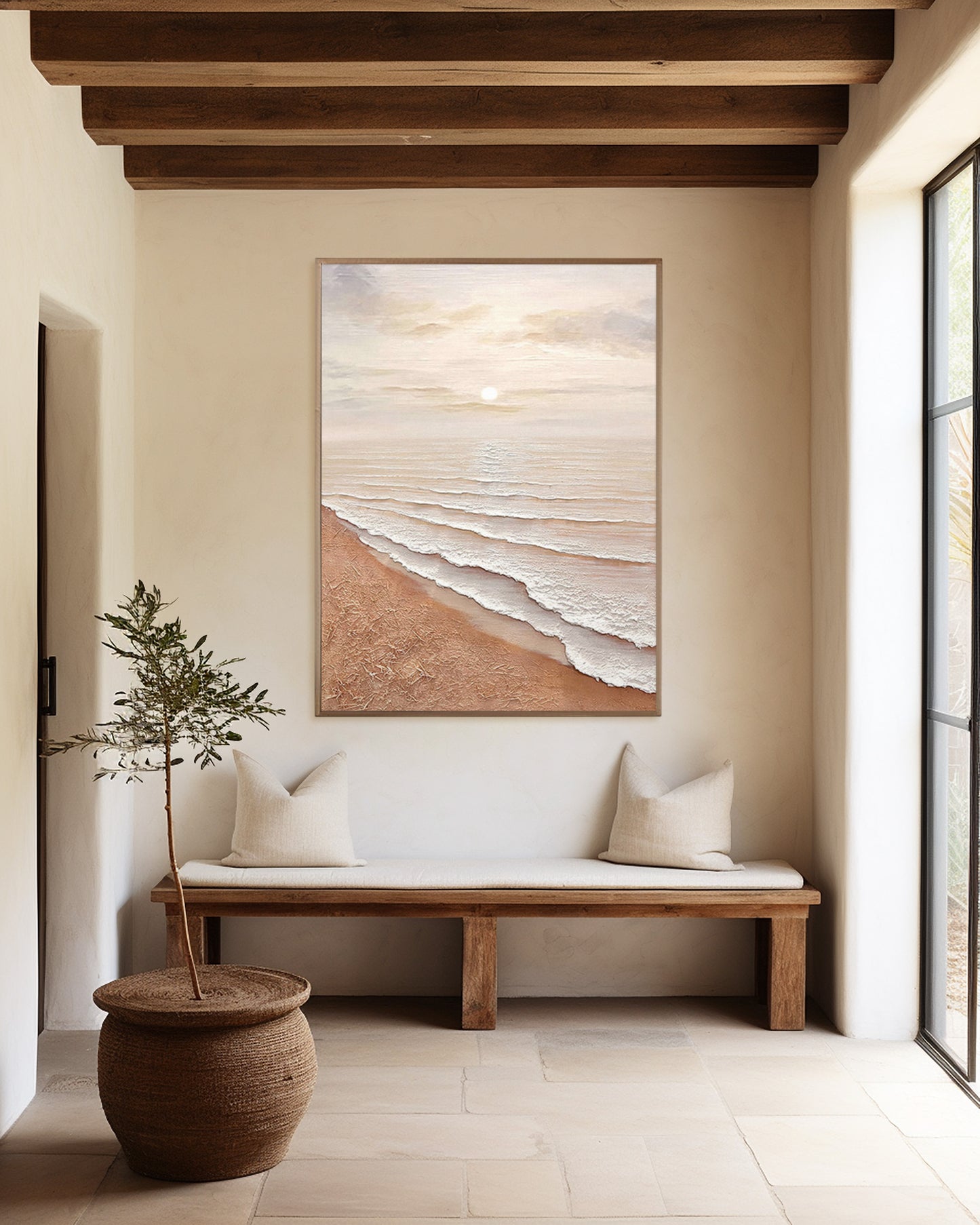 CREAM AESTHETIC BEACH OCEAN WAVES WABI SABI SEASCAPE #A3997